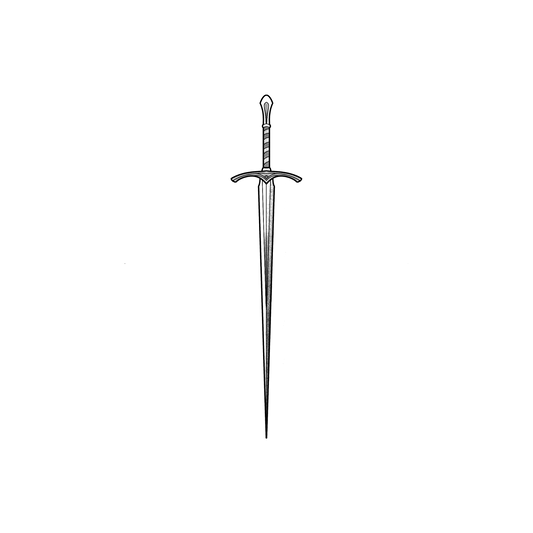 Ontwerp van een zwaard met een gedetailleerd handvat.