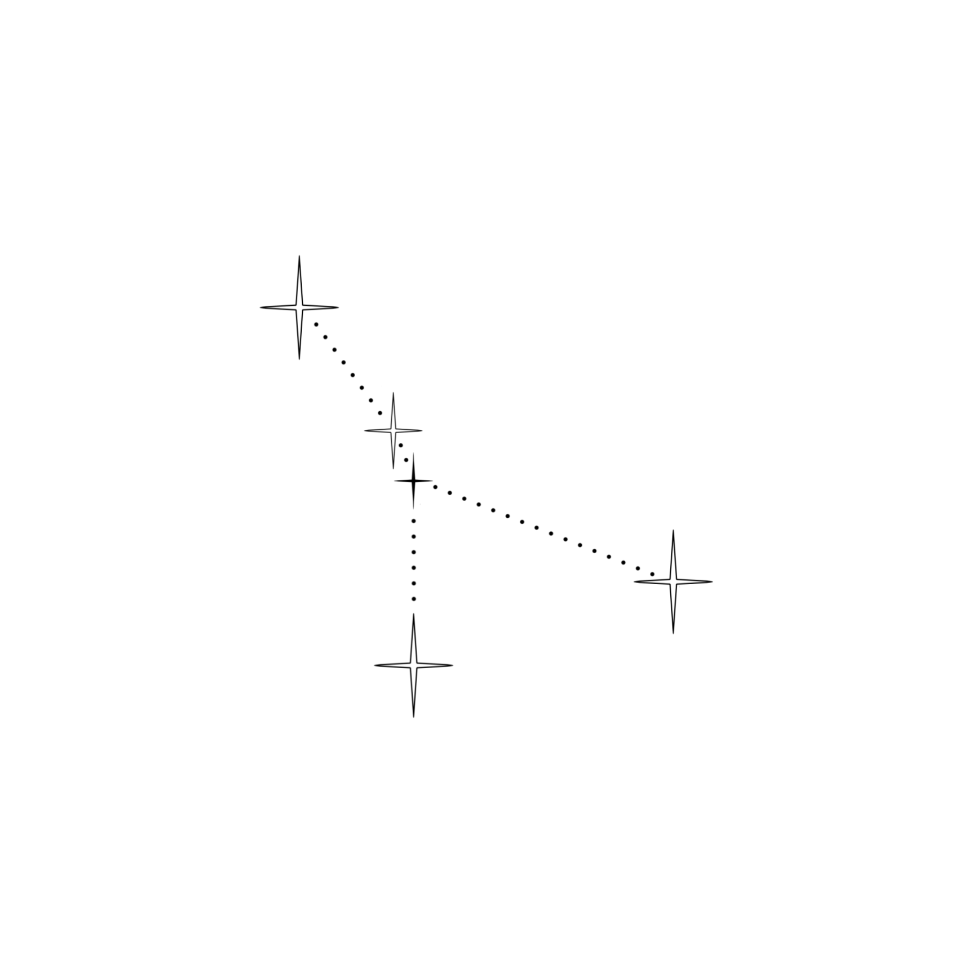 Minimalistisch ontwerp van het sterrenbeeld Kreeft, bestaande uit sterren in verschillende groottes, die verbonden worden door kleine stipjes.