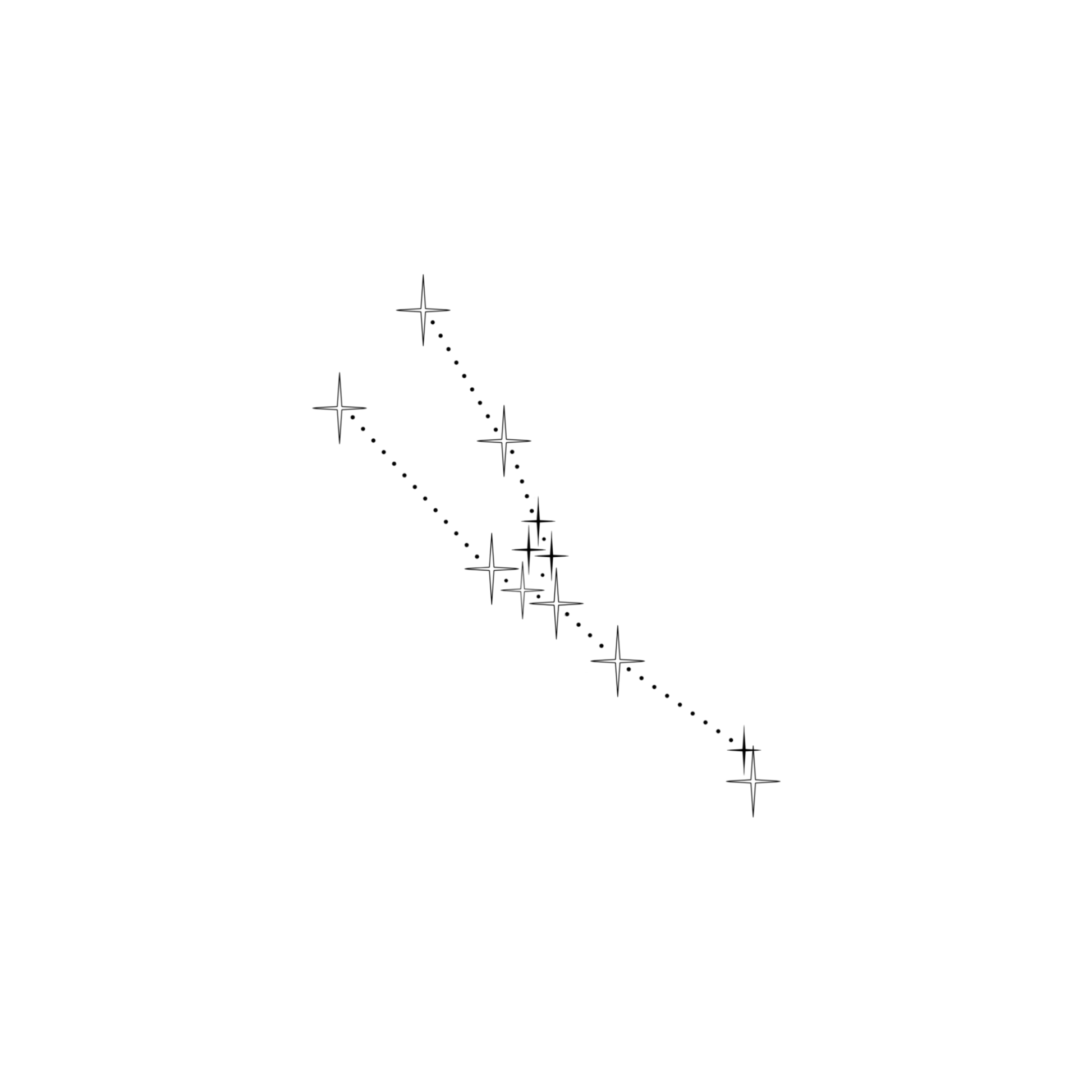 Minimalistisch ontwerp van het sterrenbeeld Stier, bestaande uit sterren in verschillende groottes, die verbonden worden door kleine stipjes.