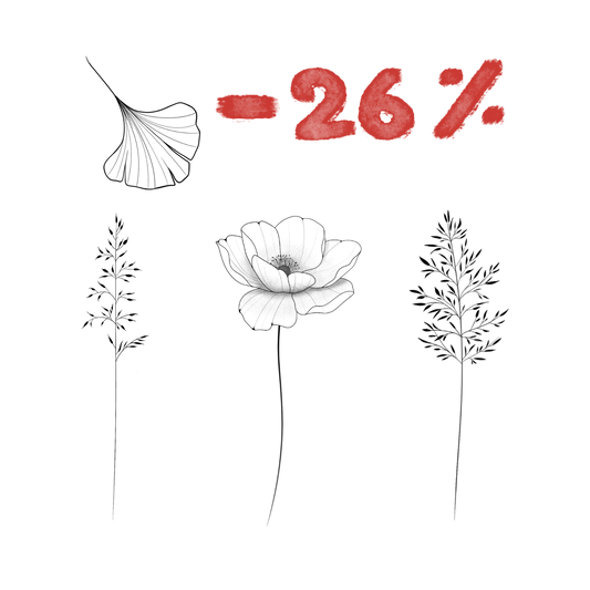 Overzicht van een tattoo bundel met 4 verschillende plantsoorten/ bloemsoort. Bovenin staat -26%