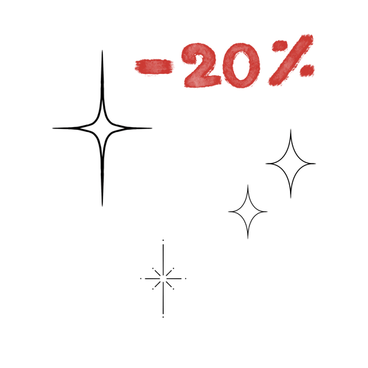 Overzicht van een tattoo bundel met 3 verschillende sterren of sprankels, bovenin staat -20%